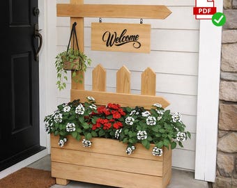 DIY Welcome Planter Plan PDF | Porch Sign Stand with Flower Box |Beginner Woodworking