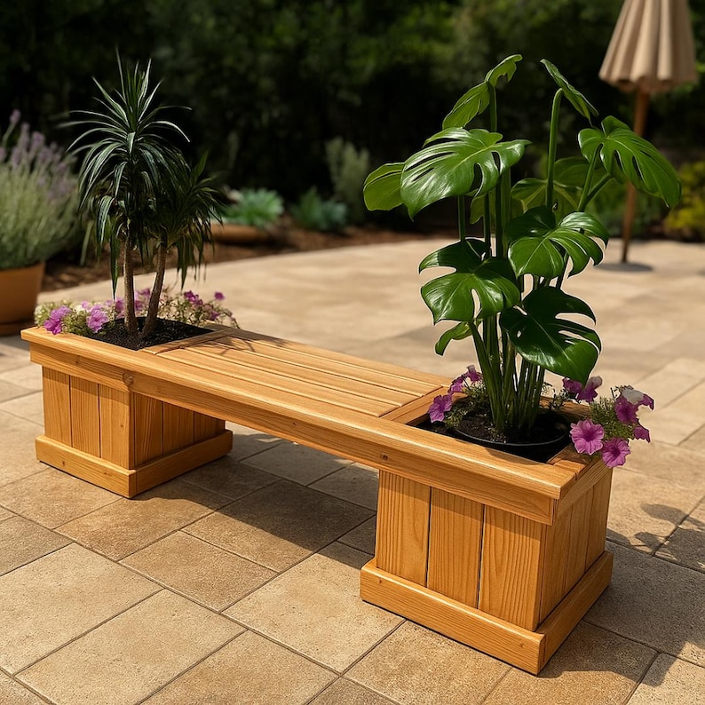 DIY Planter Bench Woodworking Plans: Garden Seat With Double Planters ...
