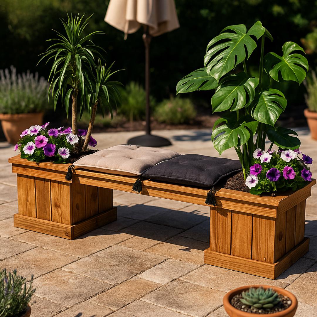 DIY Planter Bench Woodworking Plans: Garden Seat With Double Planters ...