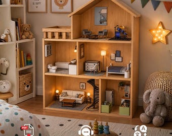 Dollhouse Plan PDF: Three-Level Modern Design with Balcony (Digital Download)