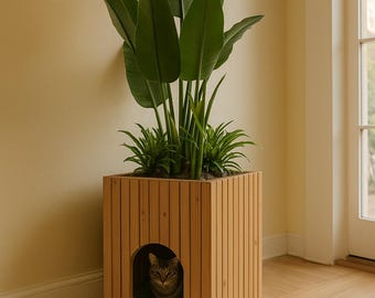 Maceta oculta para arena de gato: Plano de muebles de carpintería (PDF digital)