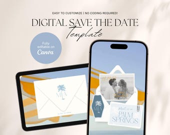 Digital Save the Date Template, Beach Destination Wedding Website RSVP Editable Template, Wedding Invitation Canva Template