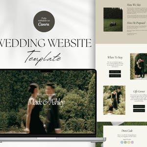Canva Hochzeits-Website-Vorlage, ästhetische Hochzeitswebsite, Online-RSVP, Save The Date, minimalistische digitale Hochzeitseinladung, Website einladen