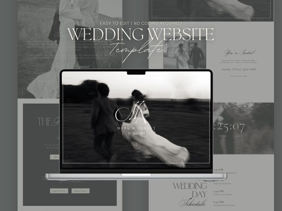 Elegant Wedding Website Template, Editable Canva Invitation (Digital Download)