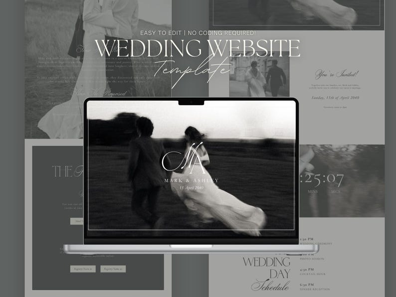 Elegant Wedding Website Template, Editable Canva Invitation (Digital Download) image 1