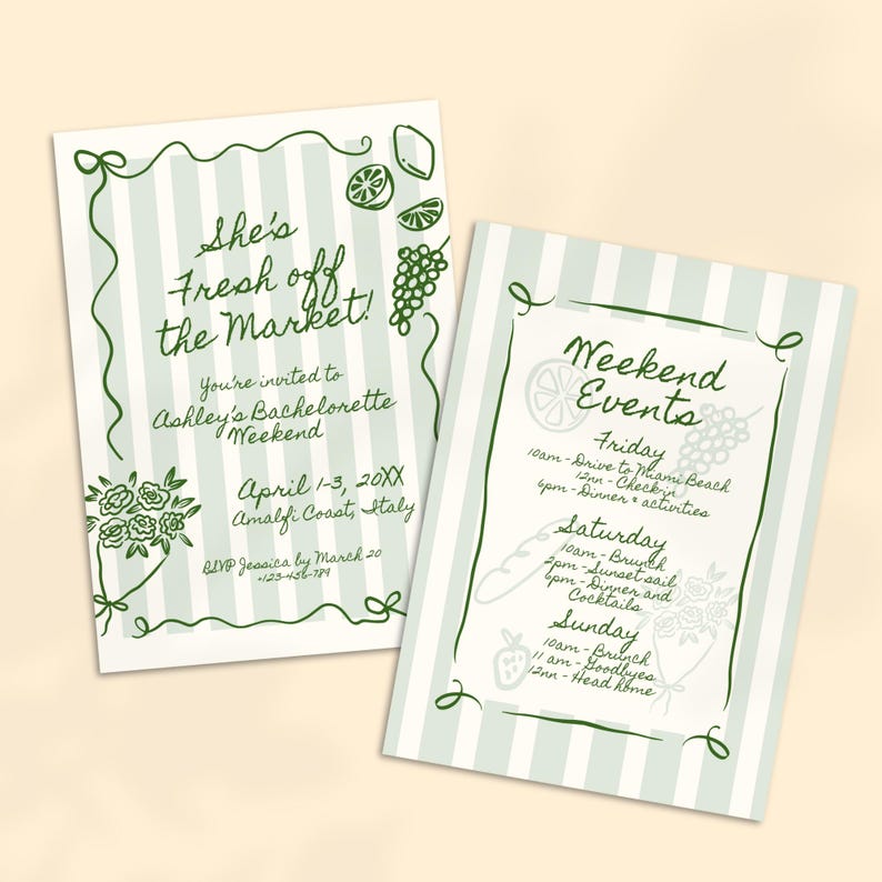 Fresh Off The Market Bachelorette Itinerary and Invitation Template, Editable Farmer's Market Bridal Shower Invite, She's Off The Market