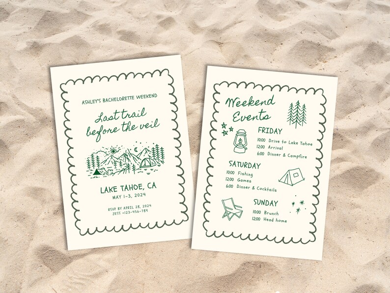 Camp Bachelorette Party Invitation and Itinerary Template | Mountain ...
