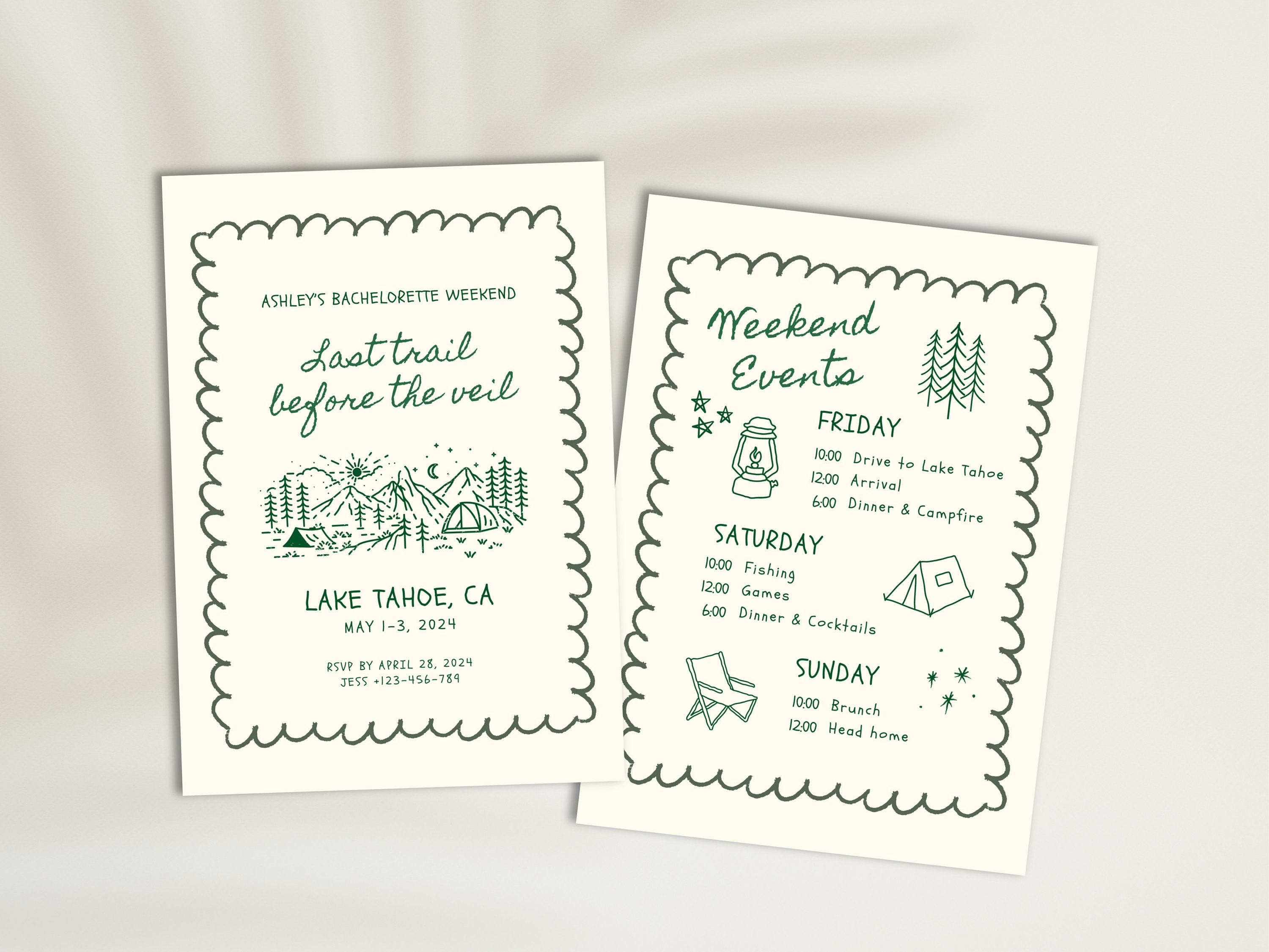 Camp Bachelorette Party Invitation and Itinerary Template | Mountain ...