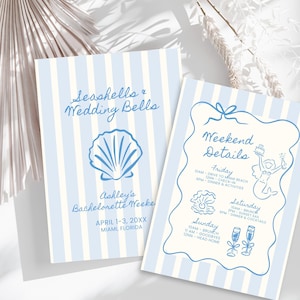 Seashells and Wedding Bells Bachelorette Invitation and Itinerary Template, Coastal Bachelorette Weekend Itinerary, Beach Bachelorette Party