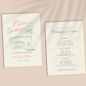 Palm Springs Bachelorette Invitation and Itinerary Template, Pool Party Invite Beach Bach Party Weekend Itinerary, Hen Do Invite, Girls Trip
