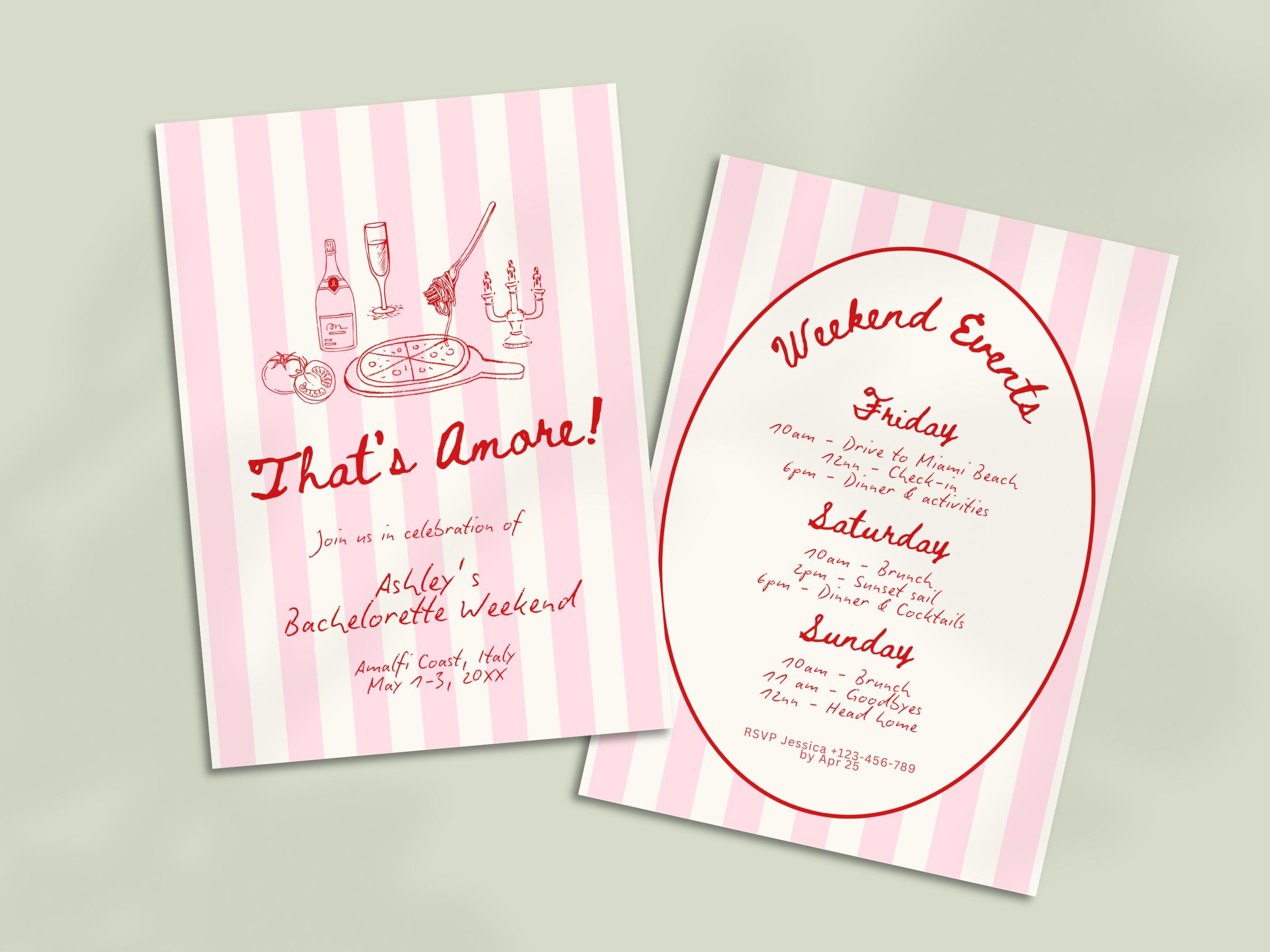 That's Amore Bachelorette Itinerary Template, La Dolce Vita Italian Coastal Bachelorette Weekend Invitation, Italy Bridal Shower Invitation