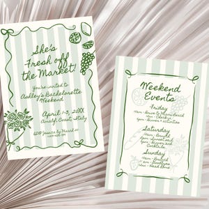 Fresh Off The Market Bachelorette Itinerary and Invitation Template, Editable Farmer's Market Bridal Shower Invite, She's Off The Market