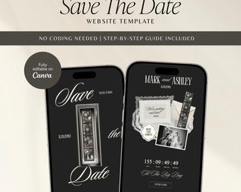 Photobooth Save the Date Website Template, Vintage Canva Wedding Invitation (Digital Download)