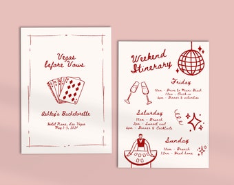 Las Vegas Bachelorette Itinerary Template, Lucky in Love Bachelorette Party Invitation, Vegas before Vows Bach Weekend Itinerary Hand Drawn