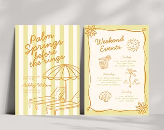 Palm Springs Bachelorette Invitation and Itinerary Template, Coastal Bachelorette Invite, Beach Bach Party Weekend Itinerary, Hen Do Invite