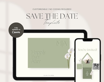 Animated Wedding Save the Date Website Template: Elegant Sage Green (Digital Download)