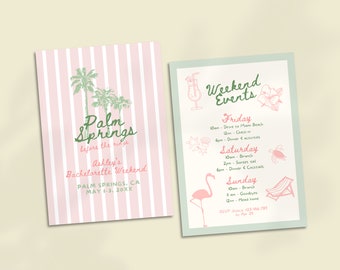 Palm Springs Bachelorette Invitation and Itinerary Template, Coastal Bachelorette Invite, Hand Drawn Beach Bach Party Weekend Itinerary