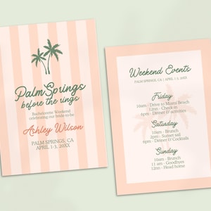 Palm Springs Bachelorette Invitation and Itinerary Template, Coastal Bachelorette Invite, Hand Drawn Beach Bach Party Weekend Itinerary