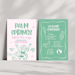 Palm Springs Bachelorette Invitation and Itinerary Template, Coastal Bachelorette Invite, Hand Drawn Beach Bach Party Weekend Itinerary