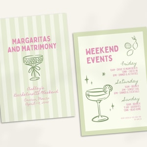 Mexico Bachelorette Itinerary Template, Margs and Matrimony Bachelorette Weekend Itinerary, Final Fiesta Bachelorette Invitation Template