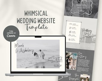 Whimsical Wedding Website Canva Template, Wedding Timeline of Events, Online Wedding Invitation, Minimalist Website Template, Save the Date