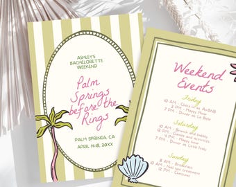 Palm Springs Bachelorette Invitation and Itinerary Template, Coastal Bachelorette Invite, Beach Bach Party Weekend Itinerary, Hen Do Invite