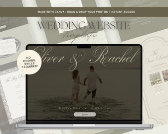Elegant Wedding Website Template, Editable Canva Invitation (Digital Download), Vintage Old Money Aesthetic