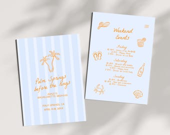 Palm Springs Bachelorette Invitation and Itinerary Template, Coastal Bachelorette Invite, Beach Bach Party Weekend Itinerary, Hen Do Invite