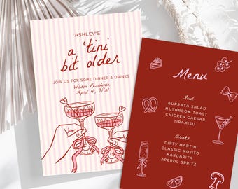 Martini Birthday Invitation Template, A Tini Bit Older Birthday Party Theme Invitation (Digital Download)