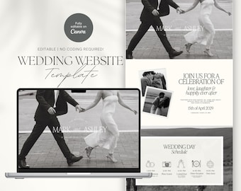 Minimalist Wedding Website Template, Online RSVP (Digital Download)