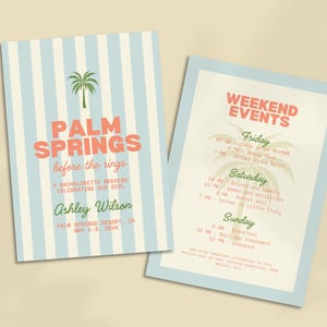 Palm Springs Bachelorette Invitation and Itinerary Template, Coastal Bachelorette Invite, Beach Bach Party Weekend Itinerary, Hen Do Invite