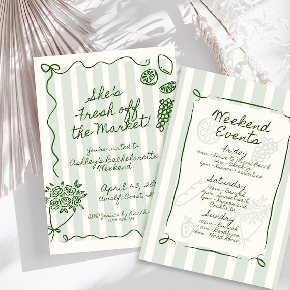 Fresh Off The Market Bachelorette Itinerary and Invitation Template, Editable Farmer's Market Bridal Shower Invite, She's Off The Market