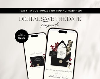 Black and White Wedding Save The Date Template, Classic Elegant Wedding Invitation Canva Template (Digital Download), Save the Date Website
