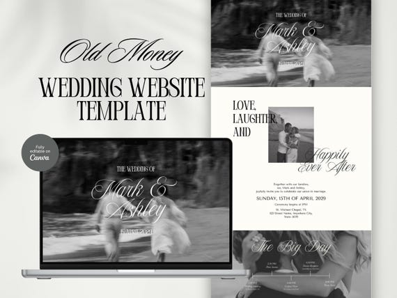 Elegant Wedding Website Template, Editable Online Wedding Invitation Canva Template, Old Money Wedding Aesthetic, Destination Wedding Invite