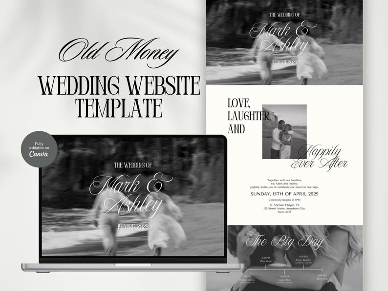 Elegant Wedding Website Template, Editable Online Wedding Invitation Canva Template, Old Money Wedding Aesthetic, Destination Wedding Invite