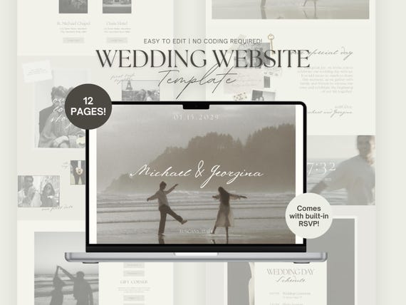 Elegant Wedding Website Template, Editable Canva Invitation (Digital Download)