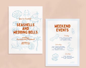 Seashells and Wedding Bells Italian Coastal Bachelorette Itinerary Template (Digital Download), Last Toast on The Coast Bridal Party