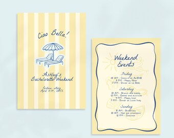 Ciao Bella La Dolce Vita Bachelorette Itinerary Template, Italian Coastal Bachelorette Weekend Invitation, That’s Amore Bach Party