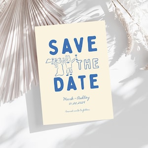 Save The Date Template, Whimsical Wedding Stationery Template, Hand Drawn Save The Date Invitation Scribble Editable Canva Template