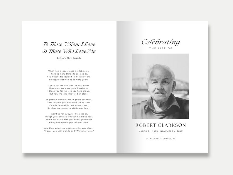 Editable Funeral Program Template Bifold Memorial Program Etsy