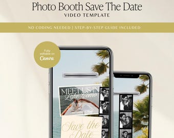 Digital Save the Date Template, Photobooth Save The Date, Photo Booth Strip Save the Date Postcard Mobile Electronic Invite Video Template