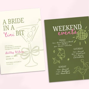 Martini Bachelorette Party, Bikinis and Martini Bachelorette Itinerary Template, Cocktail Social Club Bachelorette Party, Beach Bachelorette