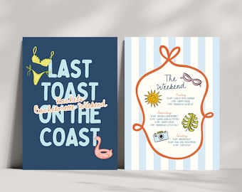 Last Toast On The Coast Bachelorette Invitation, Palm Springs Weekend Itinerary Template (Digital Download), Beach Bachelorette Club