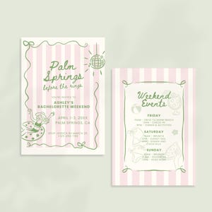 Palm Springs Bachelorette Invitation and Itinerary Template, Coastal Bachelorette Invite, Hand Drawn Beach Bach Party Weekend Itinerary