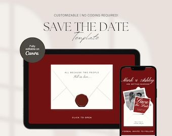 Animated Digital Save the Date Template, Elegant Wedding E-Invite (Canva)