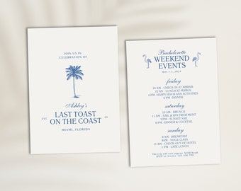 Last Toast On The Coast Bachelorette Itinerary and Invitation Template, Coastal Beach Bachelorette Weekend Itinerary, Bach Party Invitation