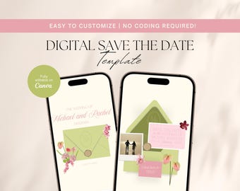 Spring Theme Wedding Save The Date Website Template, Elegant Wedding Invitation Canva Template (Digital Download)