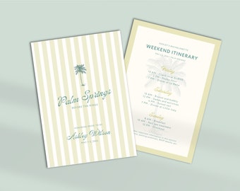 Palm Springs Bachelorette Invitation and Itinerary Template, Coastal Bachelorette Invite, Beach Bach Party Weekend Itinerary, Hen Do Invite
