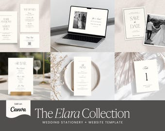 Elegant Wedding Invitation Suite Bundle, Timeless Wedding Website Template, Editable Canva Template Wedding Stationery - The Elara