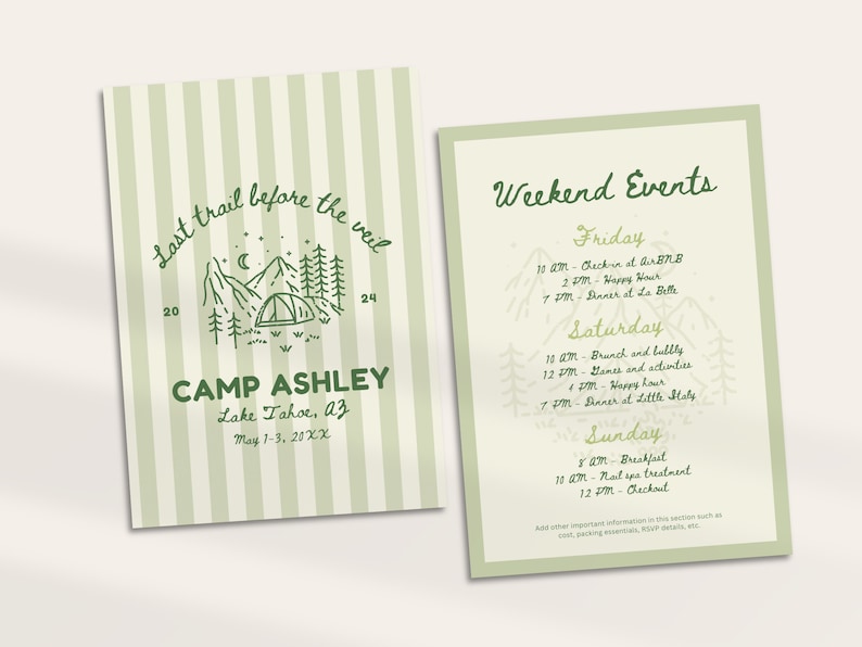 Camp Bachelorette Party Invitation and Itinerary Template | Mountain ...